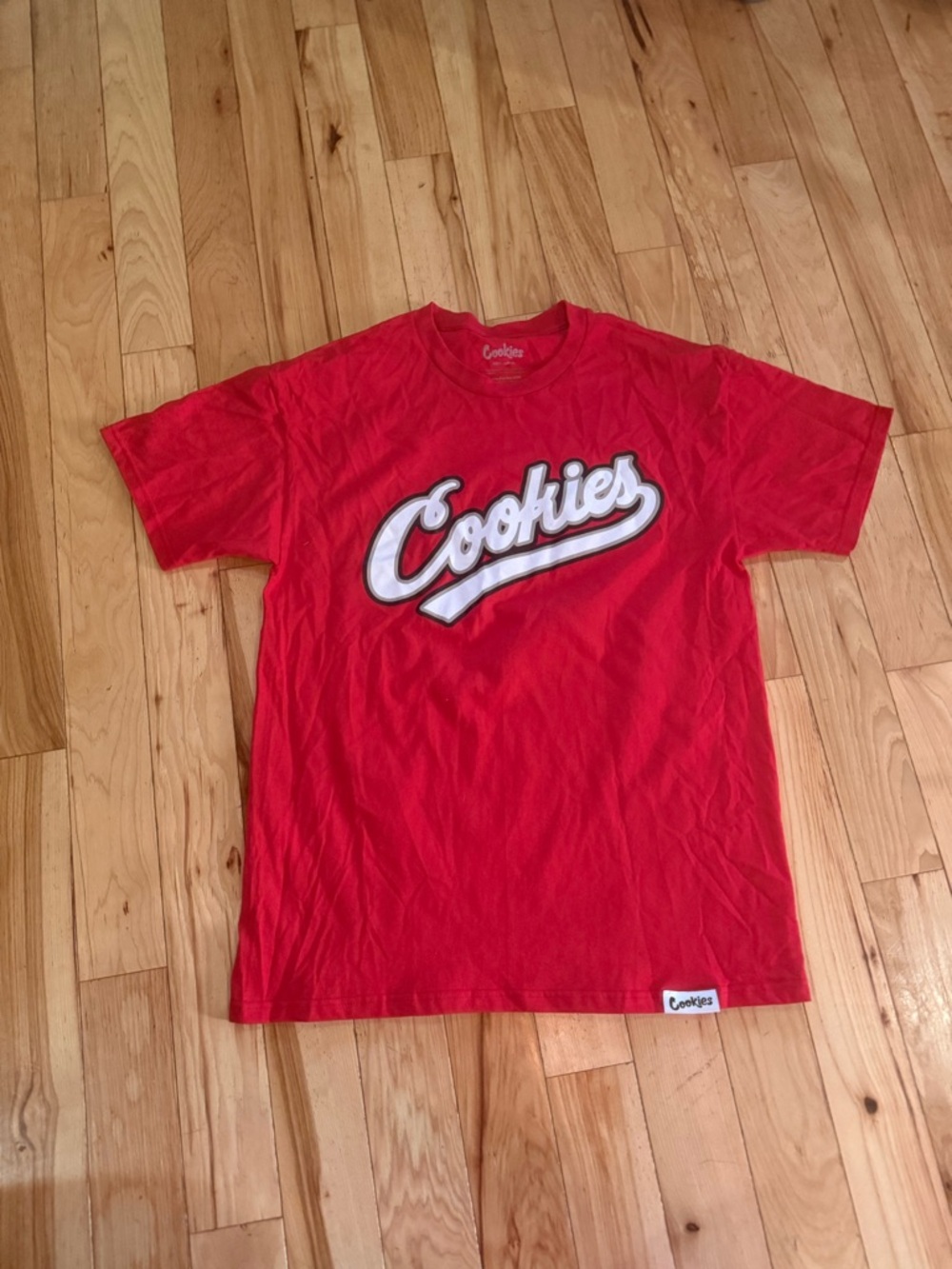 Mens Large red Cookies graphic tee streetwear logo t-shirt bold hype style